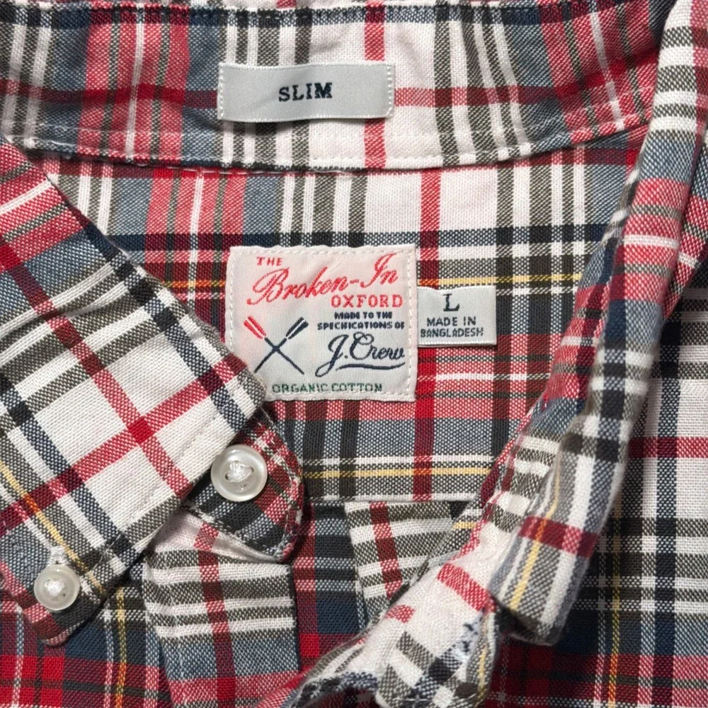 J Crew Broken In Oxford Shirt Mens Large Plaid Slim Fit Button Up Holiday Fall